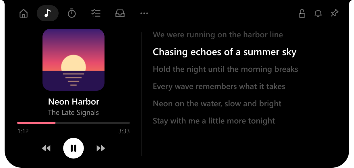 Music page with synced lyrics